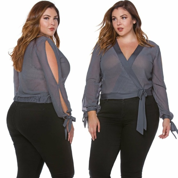 Tops | New Plus Size Slashed Surpliced Gray Top | Poshmark